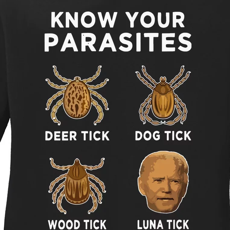 Know Your Parasites Funny Anti Joe Biden On Back Ladies Long Sleeve Shirt