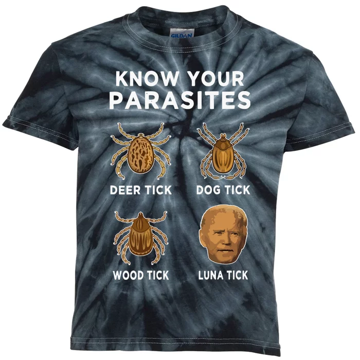 Know Your Parasites Funny Anti Joe Biden On Back Kids Tie-Dye T-Shirt