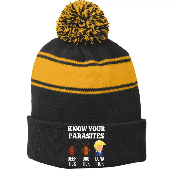 Know Your Parasites Antitrump Funny Luna Tick Resist Stripe Pom Pom Beanie