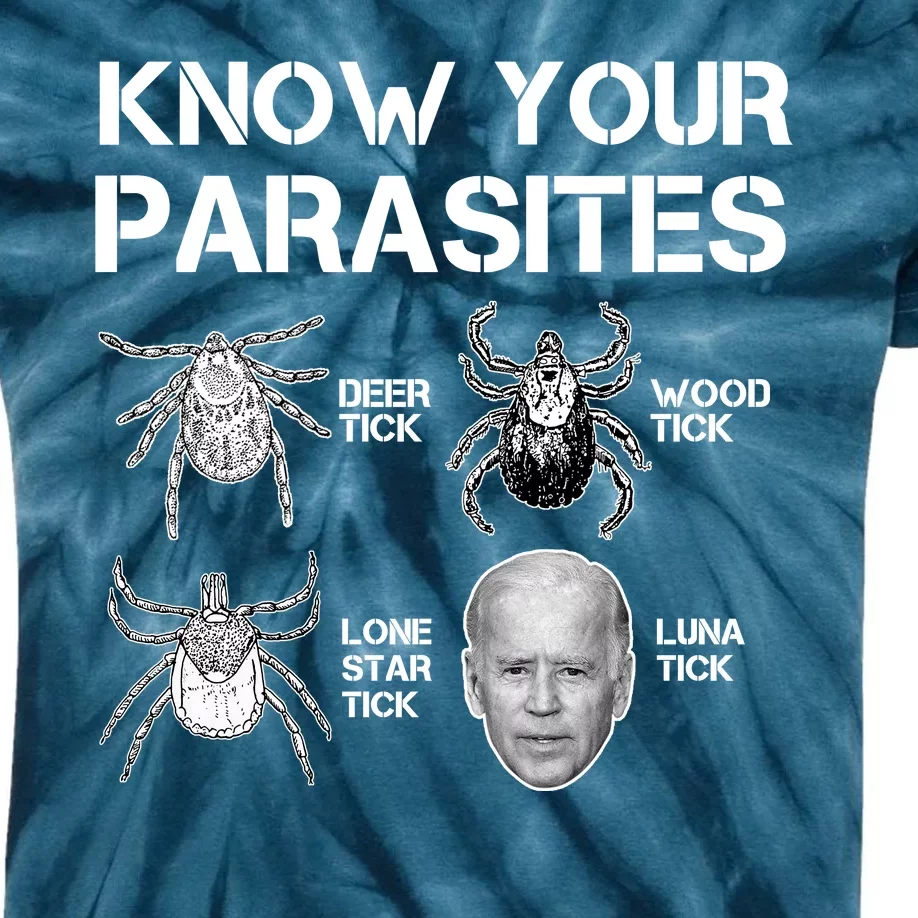 Know Your Parasites Anti Joe Biden Funny Kids Tie-Dye T-Shirt