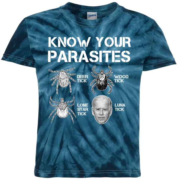 Know Your Parasites Anti Joe Biden Funny Kids Tie-Dye T-Shirt