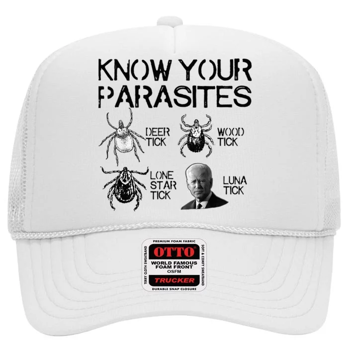 Know Your Parasites Anti Biden Funny Joe Biden Parody High Crown Mesh Trucker Hat