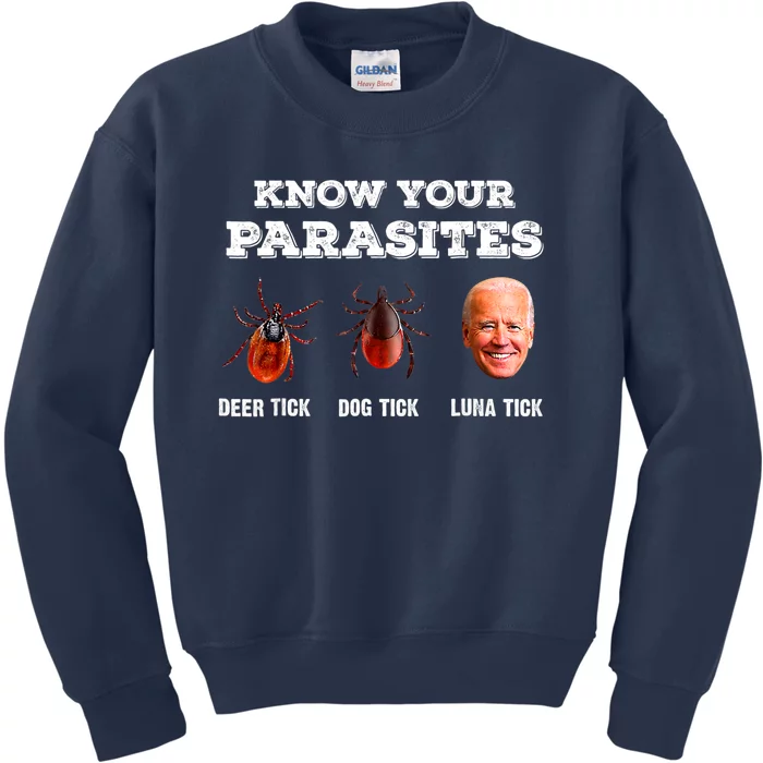 Know Your Parasites Anti Joe Biden Deer Tick, Dog Tick Kids Sweatshirt