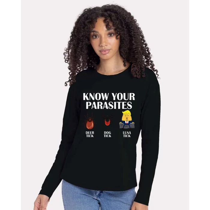 Know Your Parasites Anti Trump Democrat Vote Kamala Womens Cotton Relaxed Long Sleeve T-Shirt