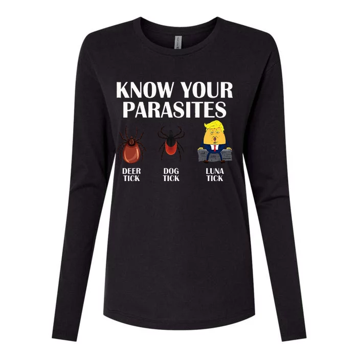 Know Your Parasites Anti Trump Democrat Vote Kamala Womens Cotton Relaxed Long Sleeve T-Shirt