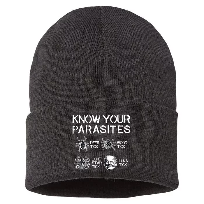 Know Your Parasites Funny Anti Against Joe Biden Lunatic Sustainable Knit Beanie