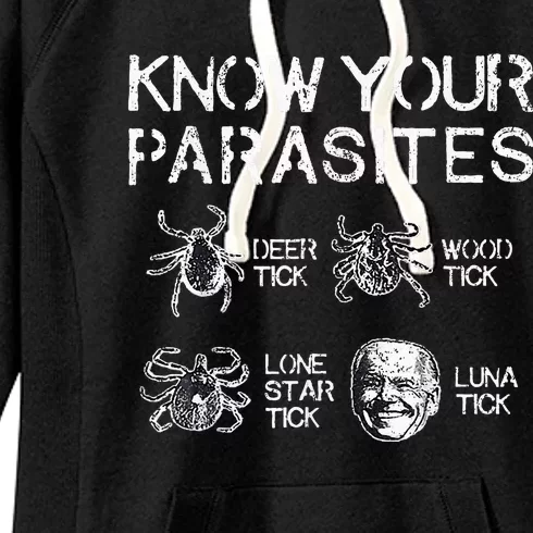 Know Your Parasites Funny Anti Against Joe Biden Lunatic Women's Fleece Hoodie