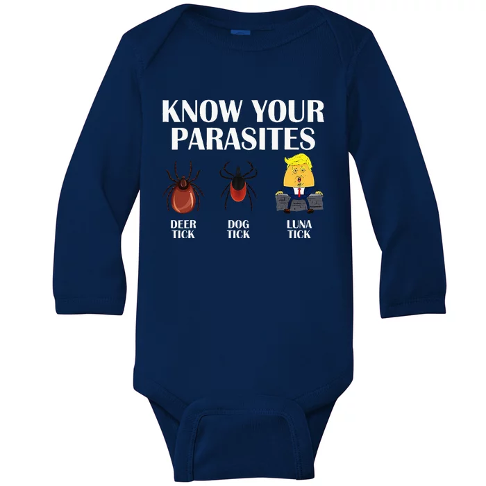 Know Your Parasites Anti Trump Democrat Vote Kamala Baby Long Sleeve Bodysuit