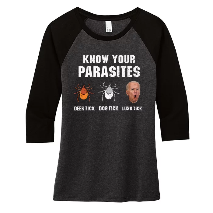 Know Your Parasites Anti Joe Biden Women's Tri-Blend 3/4-Sleeve Raglan Shirt