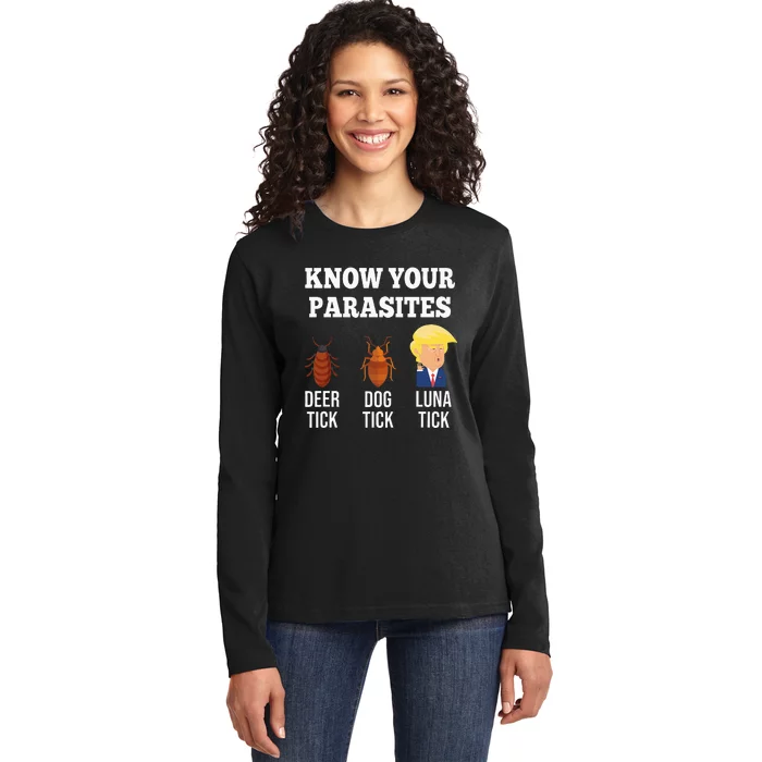 Know Your Parasites Antitrump Funny Luna Tick Resist Ladies Long Sleeve Shirt