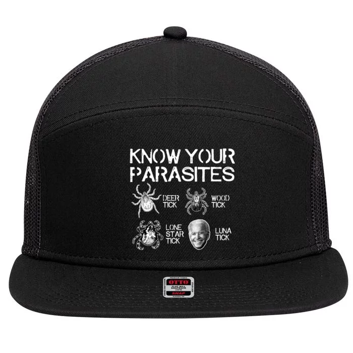 Know Your Parasites Tick Biden (On Back) TShirt 7 Panel Mesh Trucker Snapback Hat