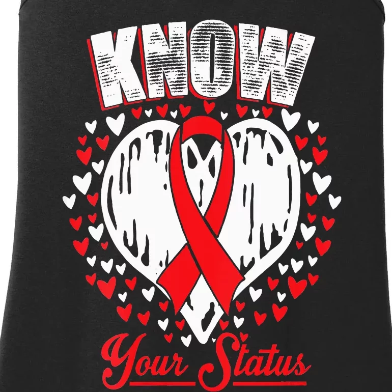 Know Your Status Aids Awareness HIV Awareness Red Ribbon Ladies Essential Tank