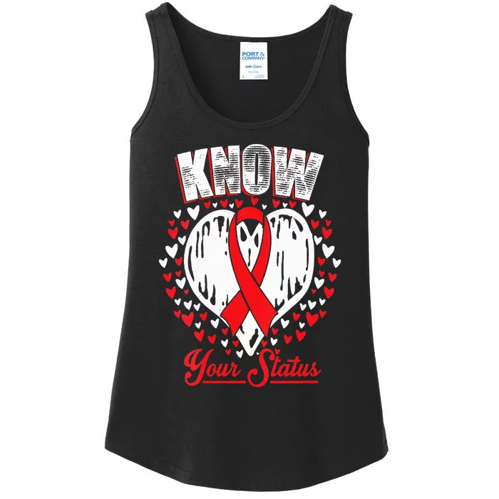 Know Your Status Aids Awareness HIV Awareness Red Ribbon Ladies Essential Tank