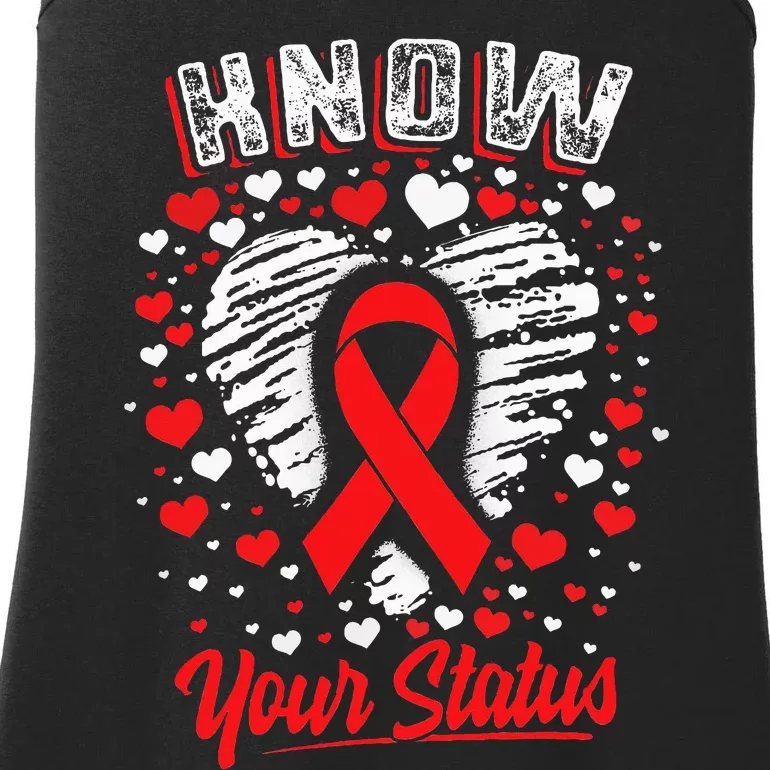 Know Your Status Red Ribbon Hiv & Aids Awareness Virus Ladies Essential Tank