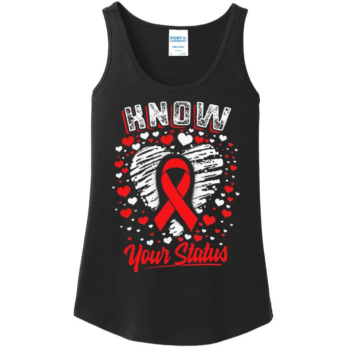 Know Your Status Red Ribbon Hiv & Aids Awareness Virus Ladies Essential Tank