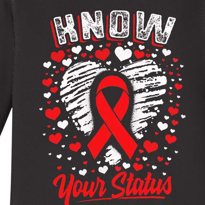 Know Your Status Red Ribbon Hiv & Aids Awareness Virus Baby Long Sleeve Bodysuit