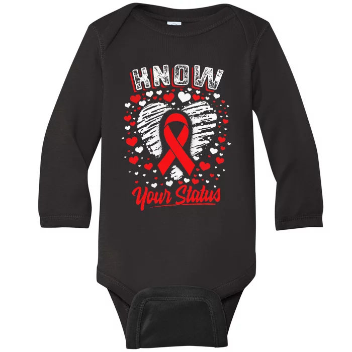 Know Your Status Red Ribbon Hiv & Aids Awareness Virus Baby Long Sleeve Bodysuit