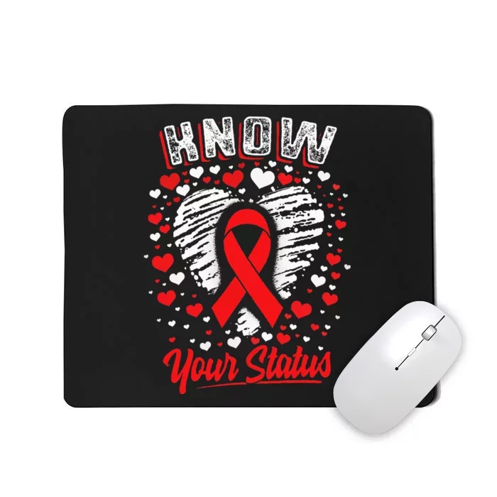 Know Your Status Red Ribbon Hiv & Aids Awareness Virus Mousepad