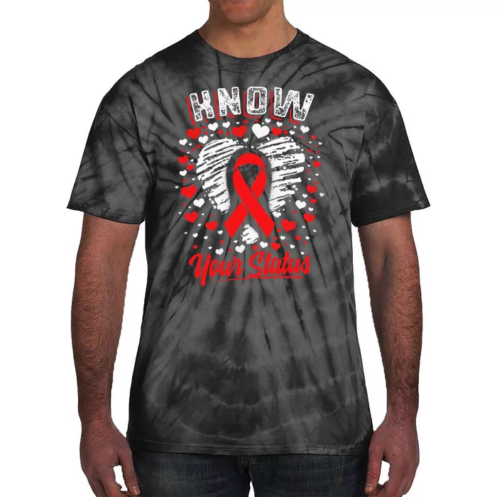 Know Your Status Red Ribbon Hiv & Aids Awareness Virus Tie-Dye T-Shirt