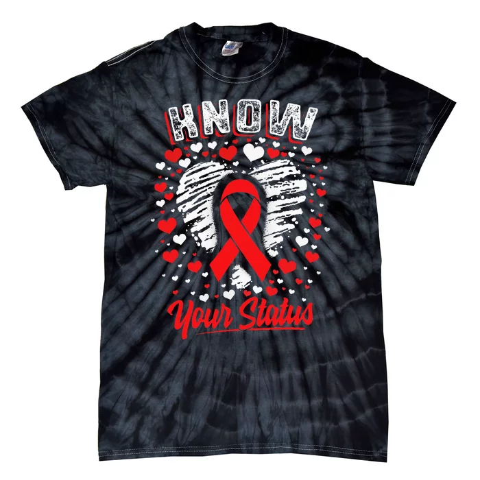 Know Your Status Red Ribbon Hiv & Aids Awareness Virus Tie-Dye T-Shirt