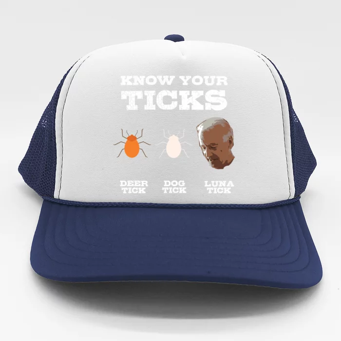 Know Your Ticks Joe Biden Gop Trump 2020 Funny Sleepy Creepy Gift Trucker Hat