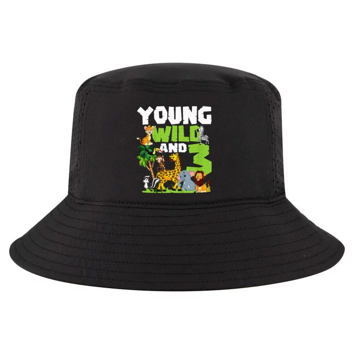 Kids Young Wild And 3 Safari Animal Themed 3rd Birthday Party Cool Comfort Performance Bucket Hat