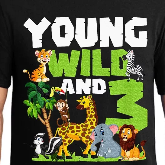 Kids Young Wild And 3 Safari Animal Themed 3rd Birthday Party Pajama Set