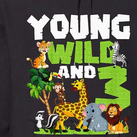 Kids Young Wild And 3 Safari Animal Themed 3rd Birthday Party Premium Hoodie