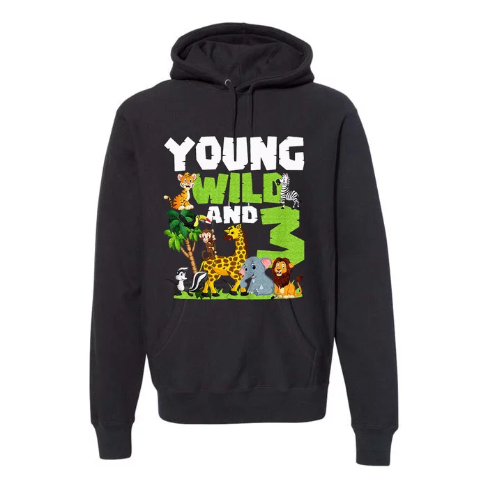 Kids Young Wild And 3 Safari Animal Themed 3rd Birthday Party Premium Hoodie