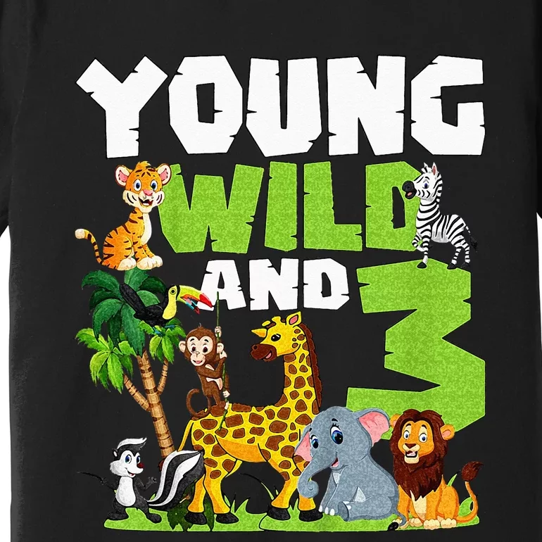 Kids Young Wild And 3 Safari Animal Themed 3rd Birthday Party Premium T-Shirt