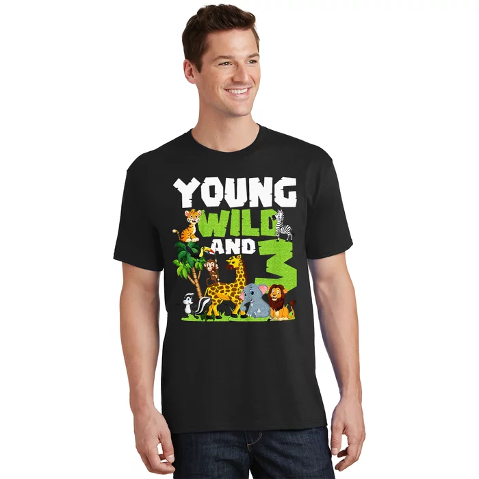 Kids Young Wild And 3 Safari Animal Themed 3rd Birthday Party T-Shirt