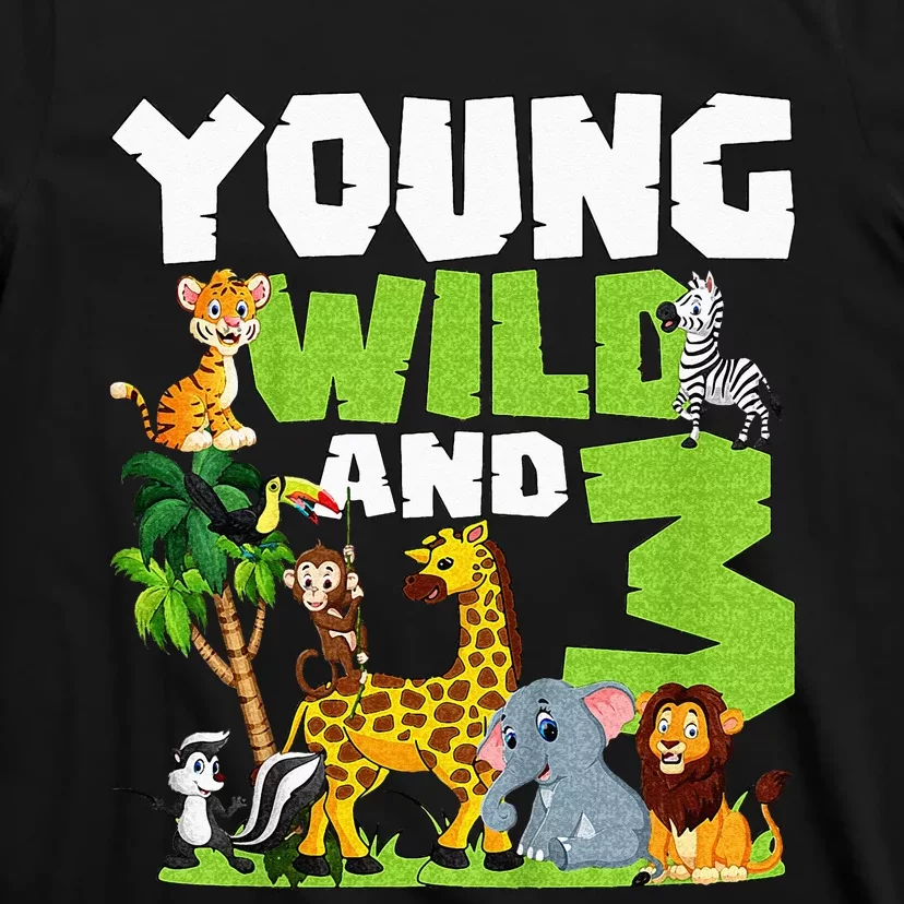 Kids Young Wild And 3 Safari Animal Themed 3rd Birthday Party T-Shirt