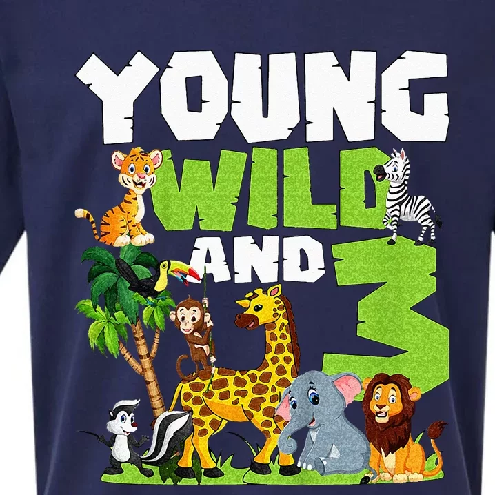 Kids Young Wild And 3 Safari Animal Themed 3rd Birthday Party Sueded Cloud Jersey T-Shirt