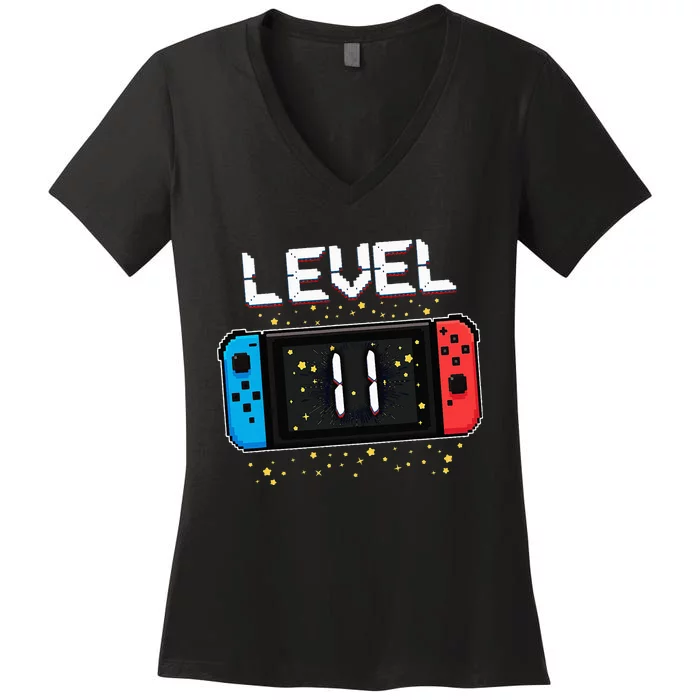 Level 11 Birthday Gaming 11 Year Old Video Games Gift Women's V-Neck T-Shirt