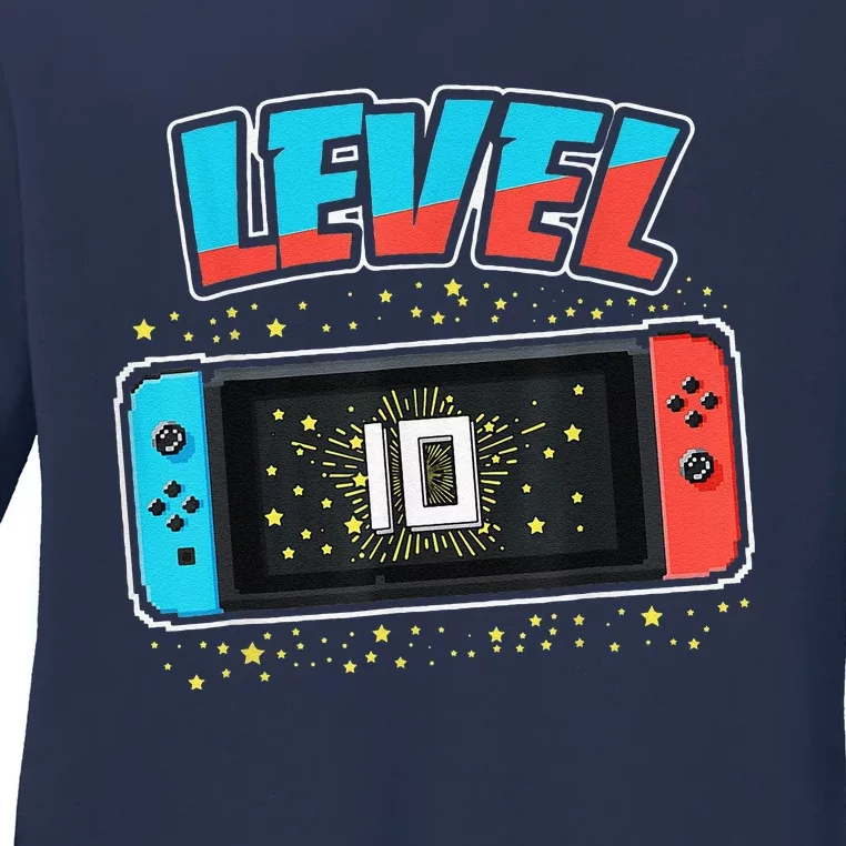 Level 10 Birthday 10 Years Old Video Games Gift Ladies Long Sleeve Shirt