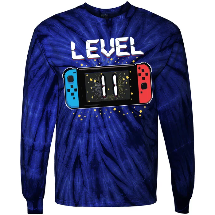 Level 11 Birthday Gaming 11 Year Old Video Games Gift Tie-Dye Long Sleeve Shirt