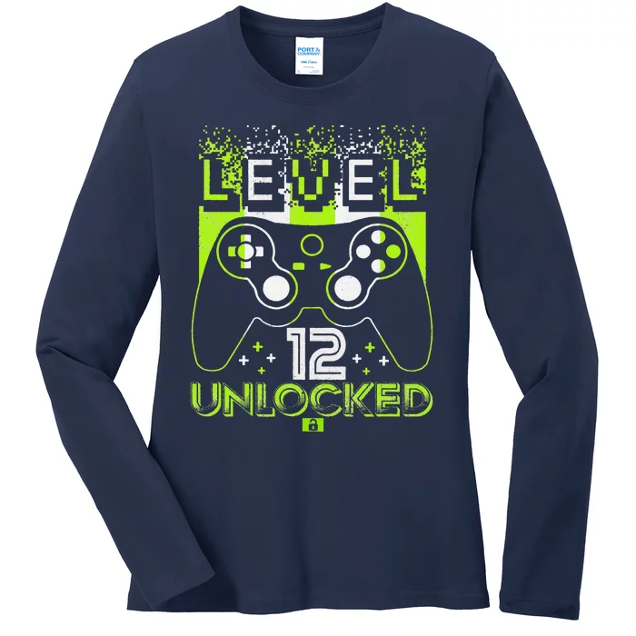 Level 12 Birthday Gaming 12 Year Old Video Games Gifts Ladies Long Sleeve Shirt