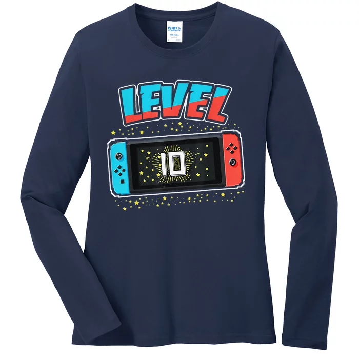 Level 10 Birthday 10 Years Old Video Games Gift Ladies Long Sleeve Shirt