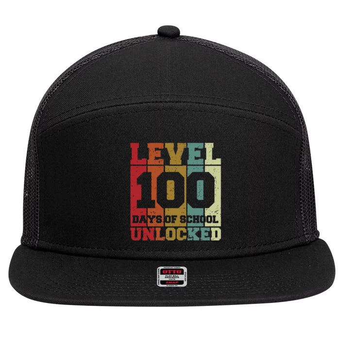 Level 100 Days Of School Unlocked Funny School 7 Panel Mesh Trucker Snapback Hat