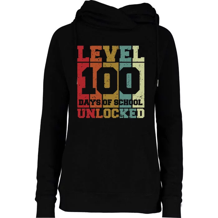 Level 100 Days Of School Unlocked Funny School Womens Funnel Neck Pullover Hood