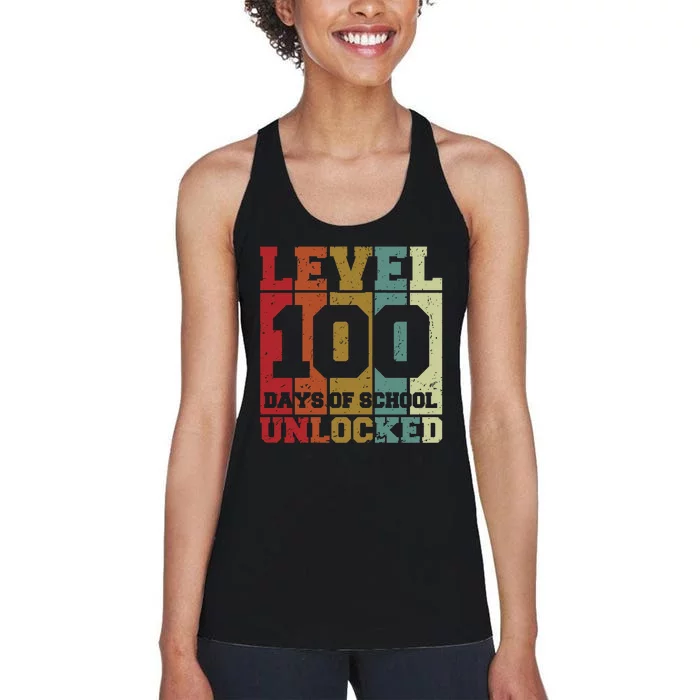 Level 100 Days Of School Unlocked Funny School Women's Racerback Tank