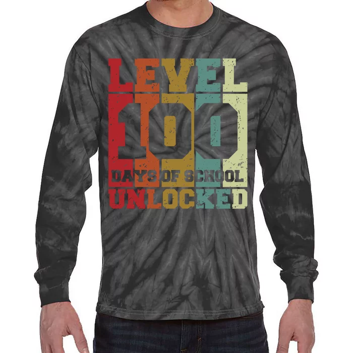 Level 100 Days Of School Unlocked Funny School Tie-Dye Long Sleeve Shirt