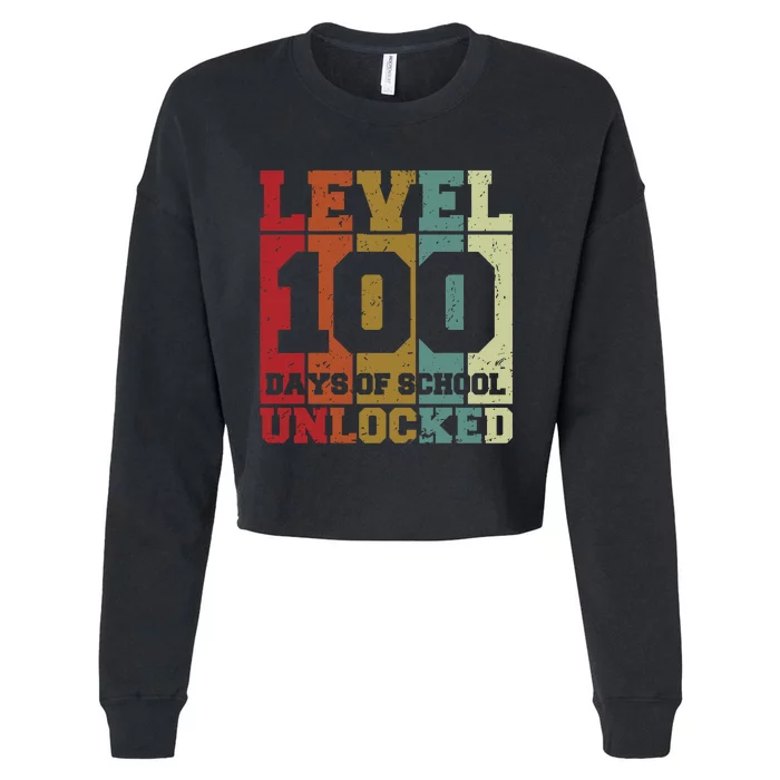 Level 100 Days Of School Unlocked Funny School Cropped Pullover Crew