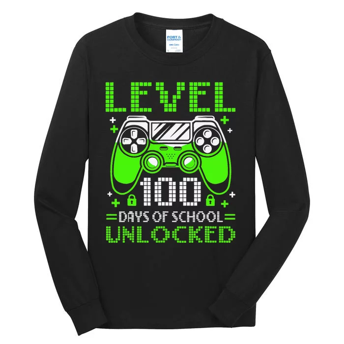 Level 100 Days Of School Unlocked Gamer Video Games Tall Long Sleeve T-Shirt