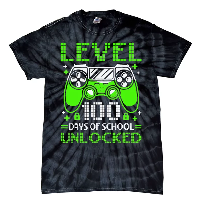 Level 100 Days Of School Unlocked Gamer Video Games Tie-Dye T-Shirt