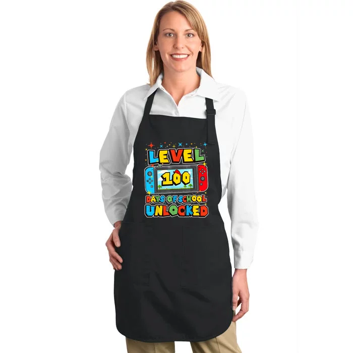 Level 100 Days Of School Unlocked Gamer Video Games Full-Length Apron With Pocket