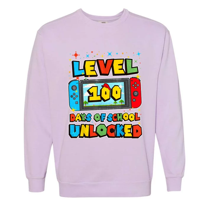 Level 100 Days Of School Unlocked Gamer Video Games Garment-Dyed Sweatshirt