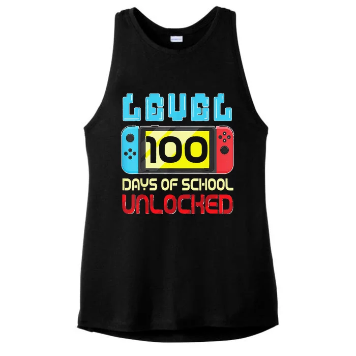 Level 100 Days Of School Unlocked Gamer Video Games Ladies Tri-Blend Wicking Tank