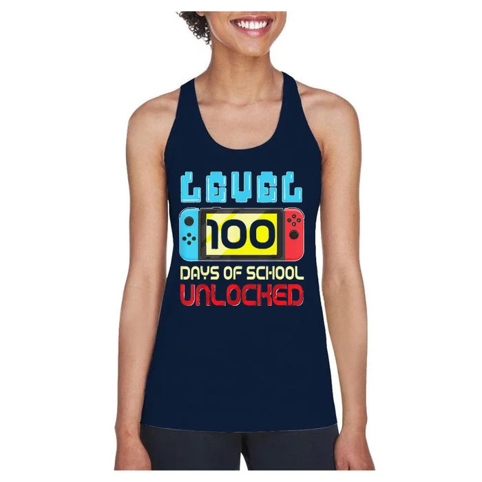 Level 100 Days Of School Unlocked Gamer Video Games Women's Racerback Tank