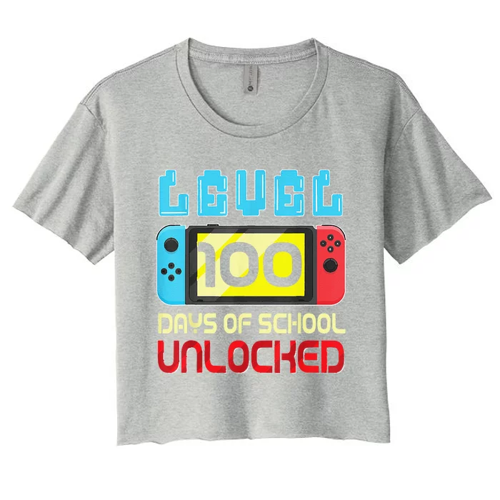 Level 100 Days Of School Unlocked Gamer Video Games Women's Crop Top Tee